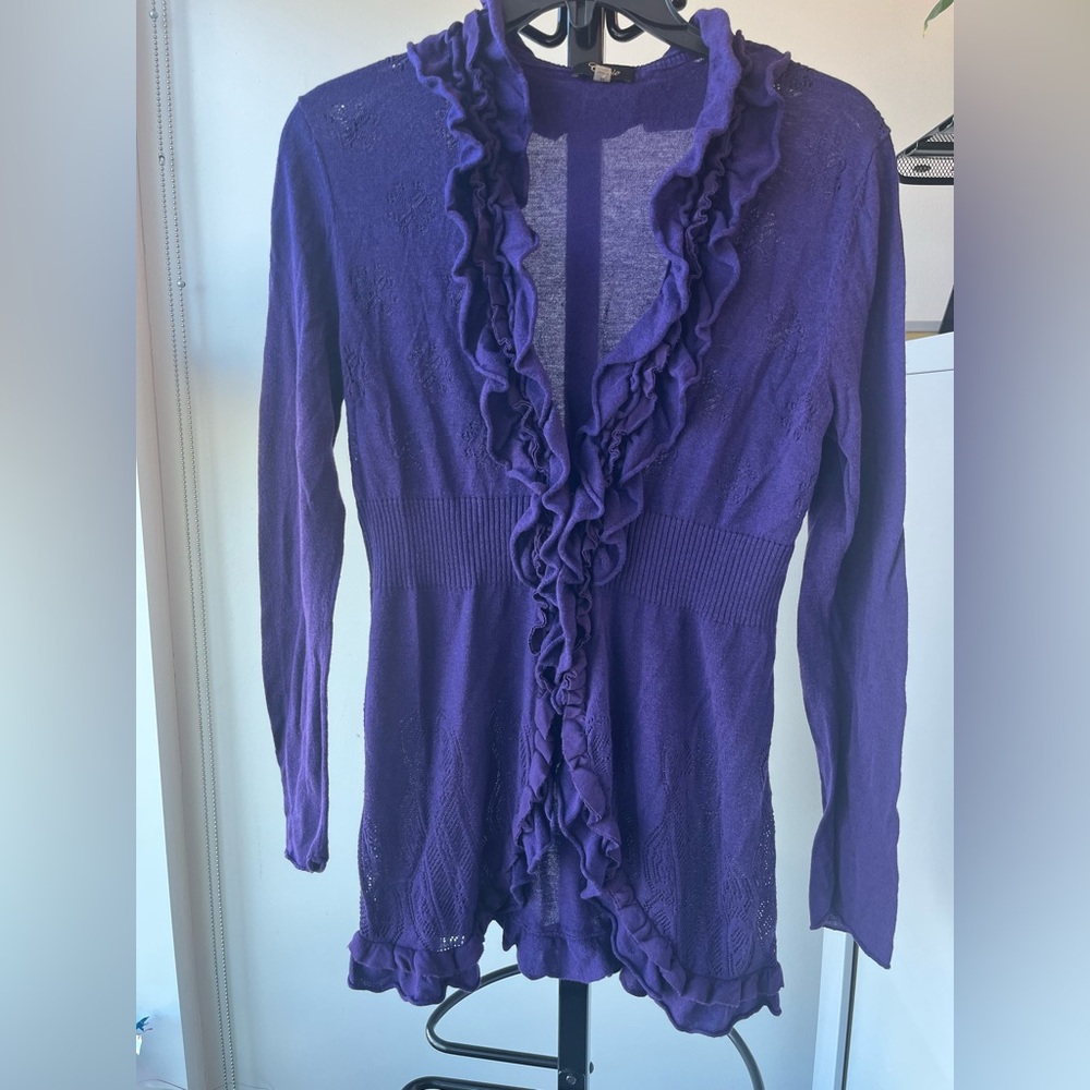 Cupio Deep Purple Ruffled Sweater Cardigan